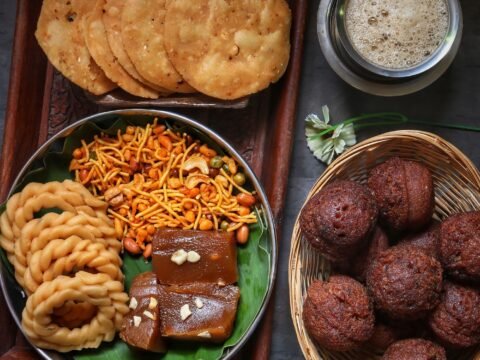 An assortment of South Indian snacks and sweets