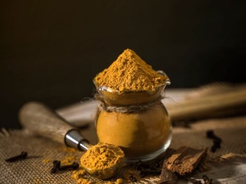 Spice powder in a small glass jar