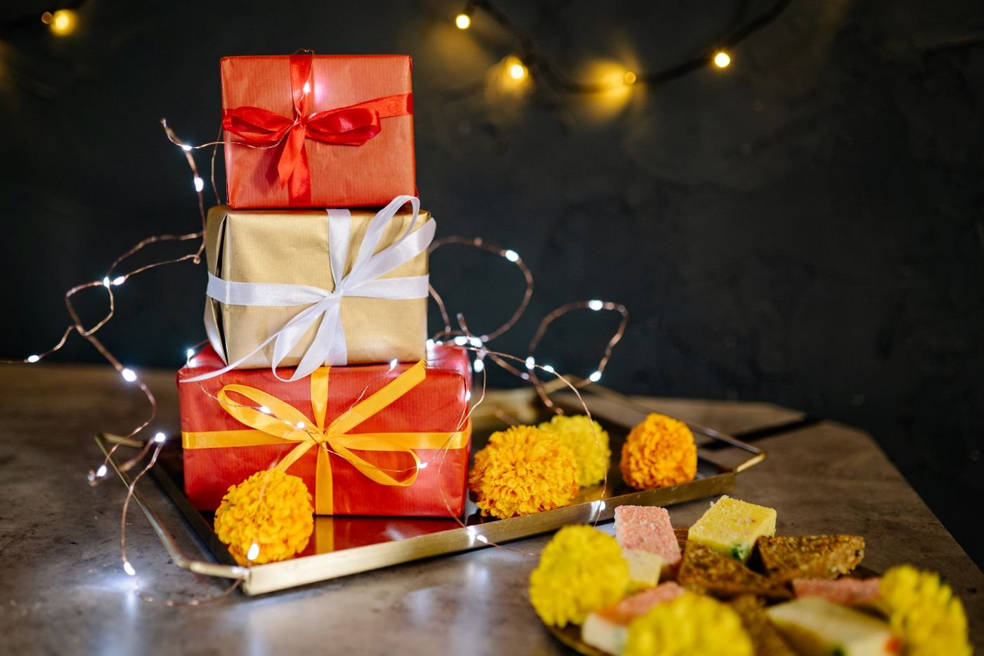 Festive gift boxes with sweets