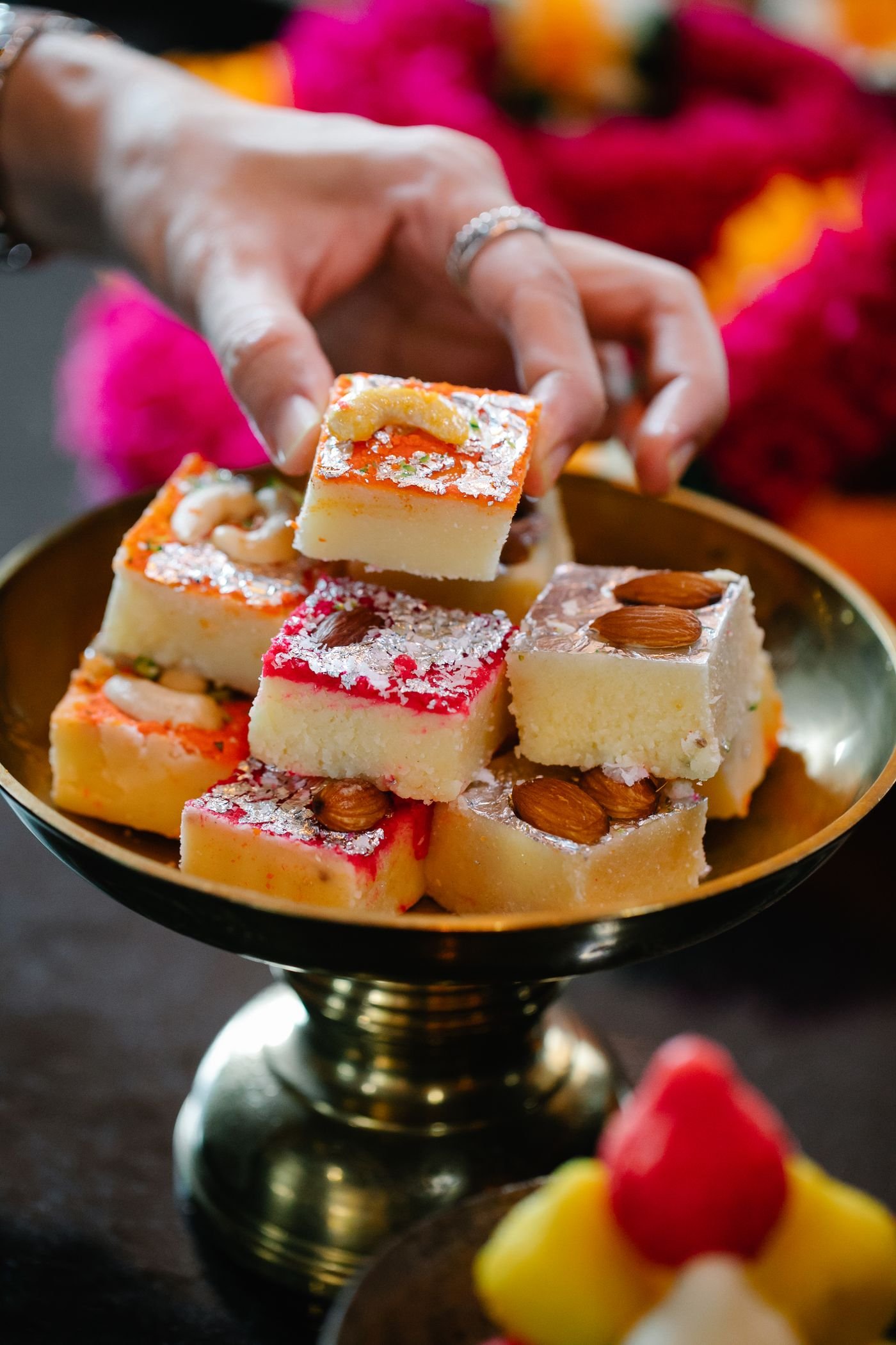 Assorted Indian sweets on a tray